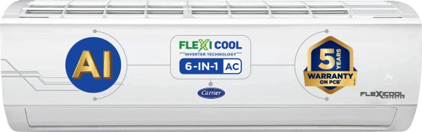 poster and detail of CARRIER Convertible 6-in-1 Cooling 2023 Model 1.5 Ton 5 Star Split AI Flexicool Inverter Dual Filtration with HD & PM 2.5 Filter AC  - White at index 1