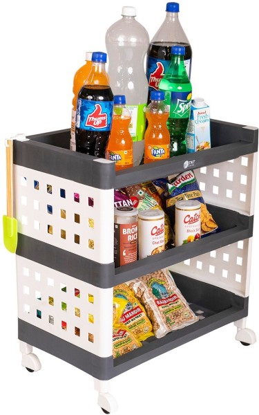 poster of TNT The Next Trend Lexi 3 Tier Multi-Purpose Plastic Storage Organizer Rack with Wheels-(Grey) Plastic Kitchen Trolley at index 1