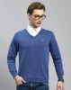 image of MONTE CARLO Solid V Neck Casual Men Blue Sweater at index 01