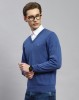 image of MONTE CARLO Solid V Neck Casual Men Blue Sweater at index 11