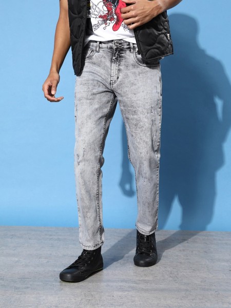 poster and detail of Mast & Harbour Slim Men Dark Grey Jeans at index 1