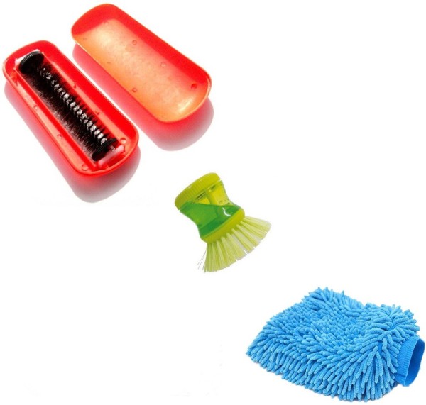 poster and detail of De-Ultimate Set Of Soap Dispenser Dish Washer Sink Brush for Kitchen Floor Tiles Cleaning, Magic Roller Hand Dust Cleaning Brush for Car Seat Cover Mats And Multi Purpose Microfiber Home Office Car Bike Vehicle Washing Cleaning Hand Glove Mitts Glove, Cleaning Brush at index 1