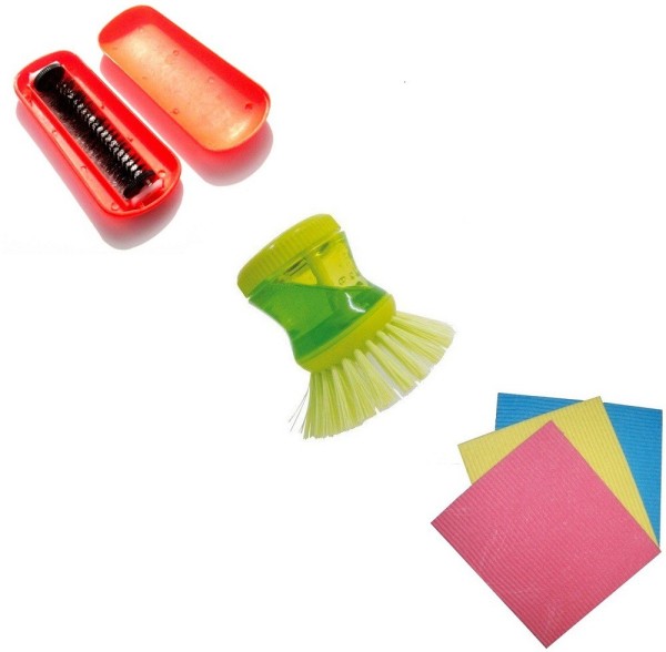 poster and detail of Utkarsh Set Of Soap Dispenser Dish Washer Sink Brush For Kitchen Floor Tiles Cleaning, Magic Roller Hand Dust Cleaning Brush For Car Seat Cover And Super Absorbent Sponge Wipes Cellulose Kitchen Floor Surface Cleaning Scrub Pad Cleaning Brush at index 1