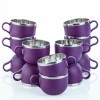 GK sales Pack of 12 Stainless Steel, Plastic Tea Cup, Coffee Cup, Cup Set of 12, 12 pcs cup set (220 ml) Purple, Cup Set 